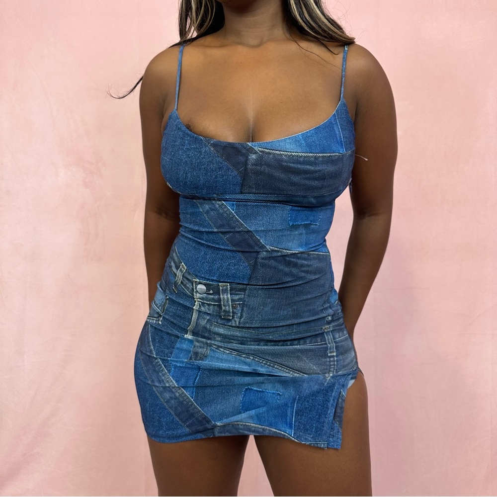 Miaou Blue Patchwork Mini Dress